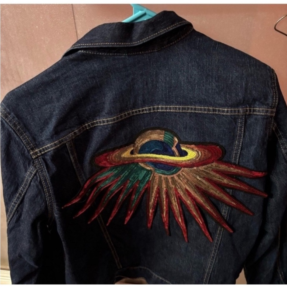 Gap Y2K Sequin satellite Out of world L jacket art wine festival  1 Of Gap Denim